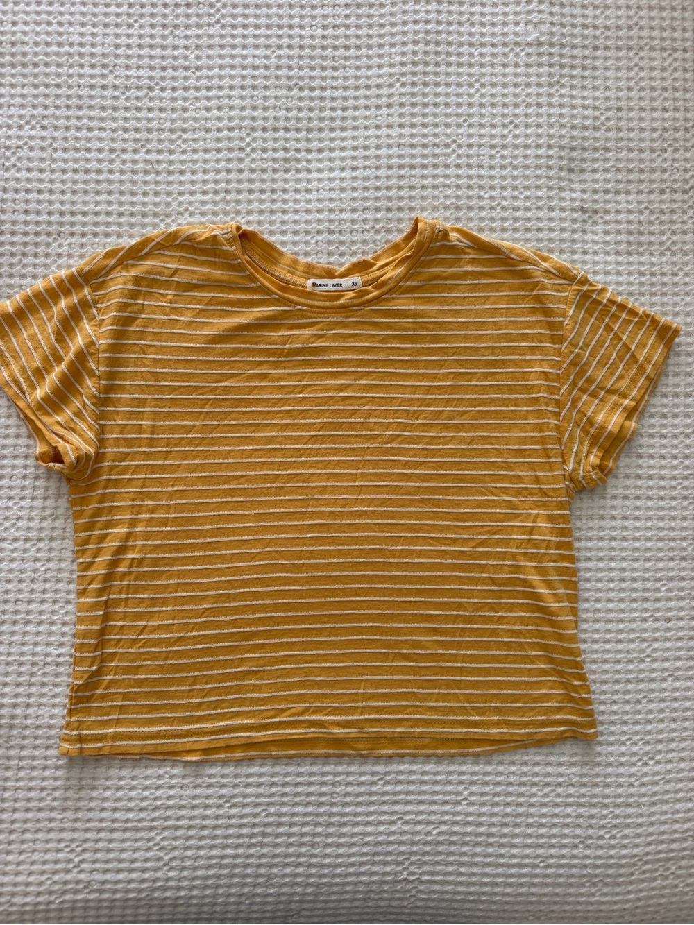 Marine Layer Yellow & White Striped Short Sleeve Tee